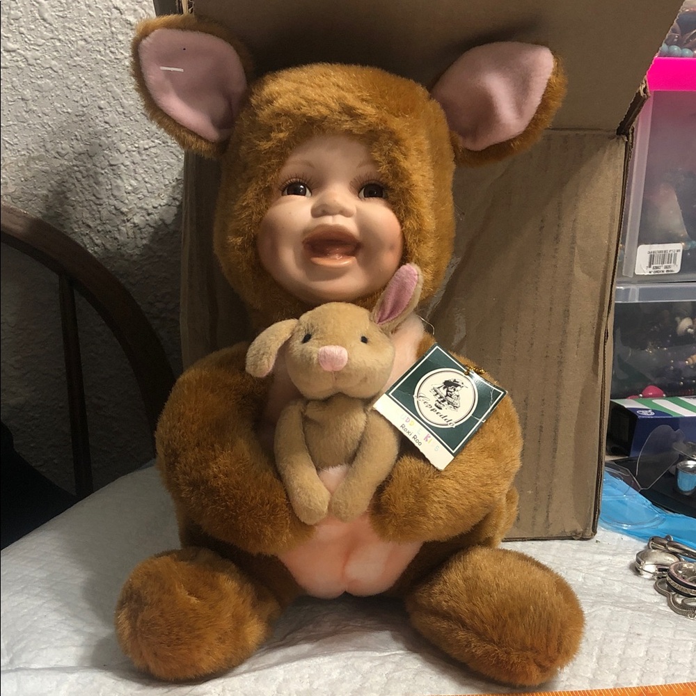 Plush Baby Doll in Brown Bunny Costume with Small Bunny